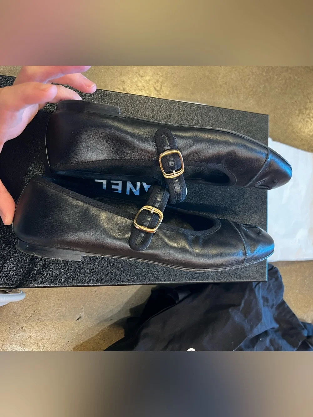 CHANEL Black Leather Mary Janes